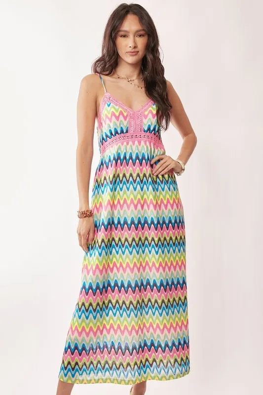 Davi & Dani Midi Dress Multi Color Stripe Crochet Lace Strappy 16958b7e14d343e99006fdcfad30b683-Max-Origin Trendsi