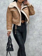 Womens Jacket Cropped Sherpa Trim Zip Up Fashion Outwear 169f2ec67ca54c2496ba2f184447bde4-Max-Origin Trendsi