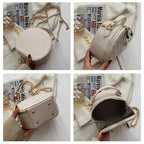 Women's Round Quilted Chain Crossbody Bag Mini Zipper Fashionable Purse