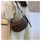 Crescent Shoulder Bag with Plush Charm Medium Zipper Soft Pu Leather Crossbody