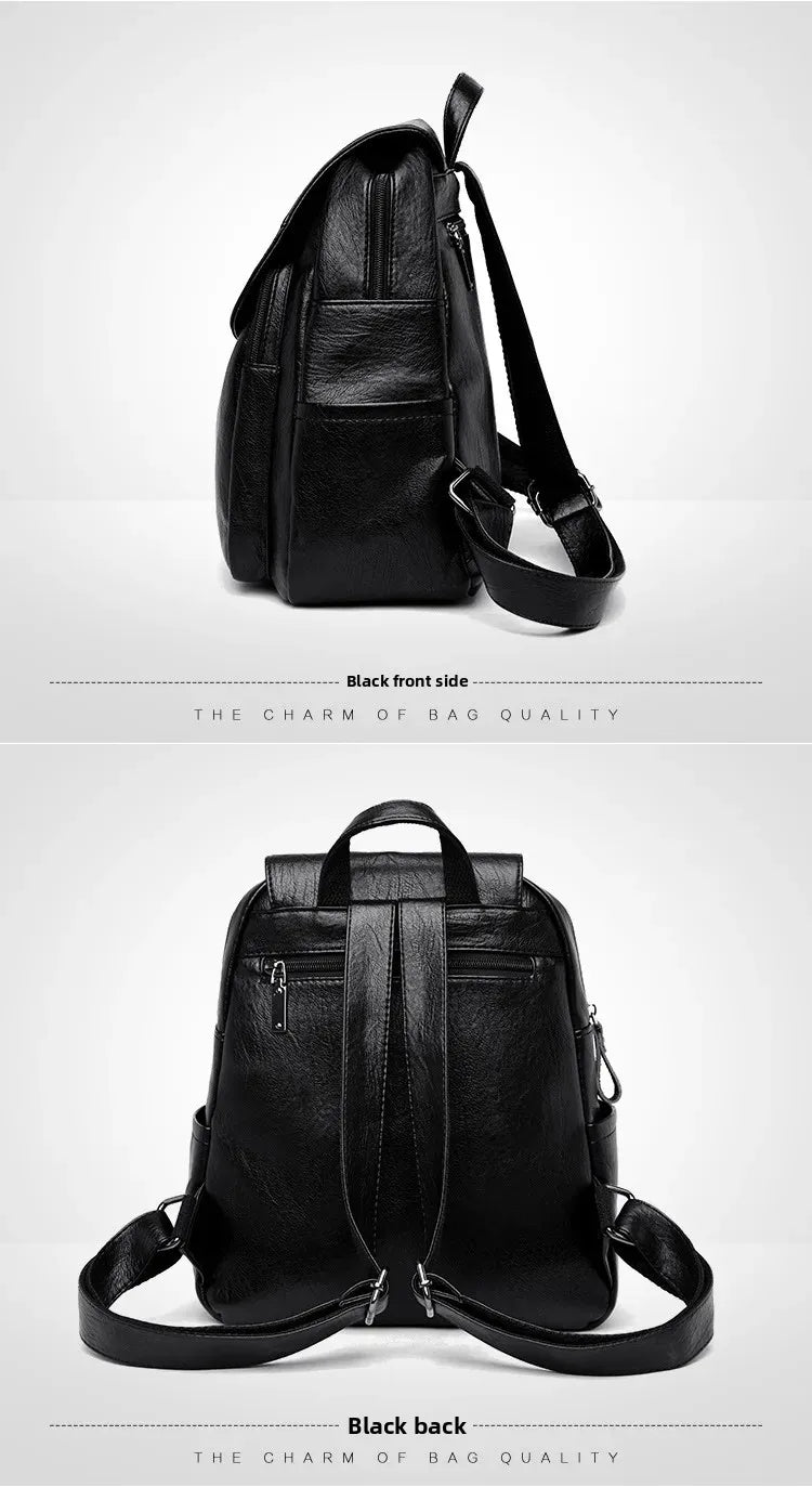 Women's Backpack Flap Soft Pu Leather Medium Fashionable Travel Shoulder Bag