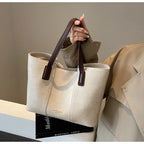 Casual Women's Shoulder Bag Pu Leather Zipper Contrast Strap Tote Bag Medium