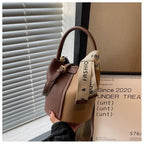 Women's Bucket Bag Small Coffee Brown PU Leather Two-Tone Casual Crossbody