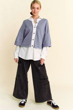 Davi & Dani USA Shirt Faux Layered Blue French Terry Contrast Ribbed Knit Top 16ab5fea-e6a8-46ef-8fe0-75d06f46f92b-Max Trendsi