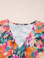 Women's Blouse Floral 3/4 Flare Sleeve Tied Neck 16b0a3f9749b4279bf3c0f20bcf95f9b-Max-Origin Trendsi
