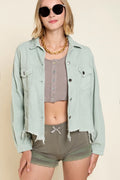 POL Corduroy Trucker Jacket Button Up Raw Hem Sage Ribbed Pocketed Sage 16d1bea9-24ee-4596-b14c-678a7f7ef0ee-Max-Origin Trendsi