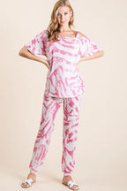 BiBi Outfit Set Zebra Print Fuchsia Pink French Terry Top and Pants Set 16df4c86ee33496d8ca32ab3343ec0c1-Max-Origin Trendsi