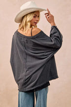 BiBi Womens Sweatshirt Ash Black Mineral Washed French Terry Oversized Top 16ee59b1b4a34344878ec53a0484c4ef-Max-Origin Trendsi