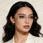Lightweight Rimless Glasses with Metal Frame and Polycarbonate Lenses, One Size - Resin Components