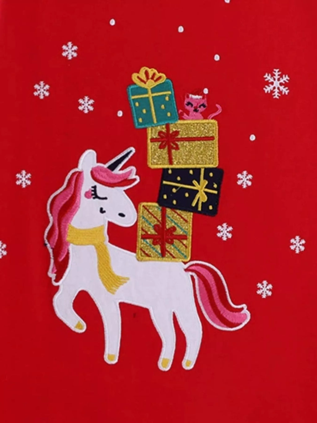 Girl's Christmas Dress Red Unicorn & Gifts Long Striped Sleeve Dress 1736d404-76b9-4509-b2ca-11caf40aaa43-Max-Origin Trendsi