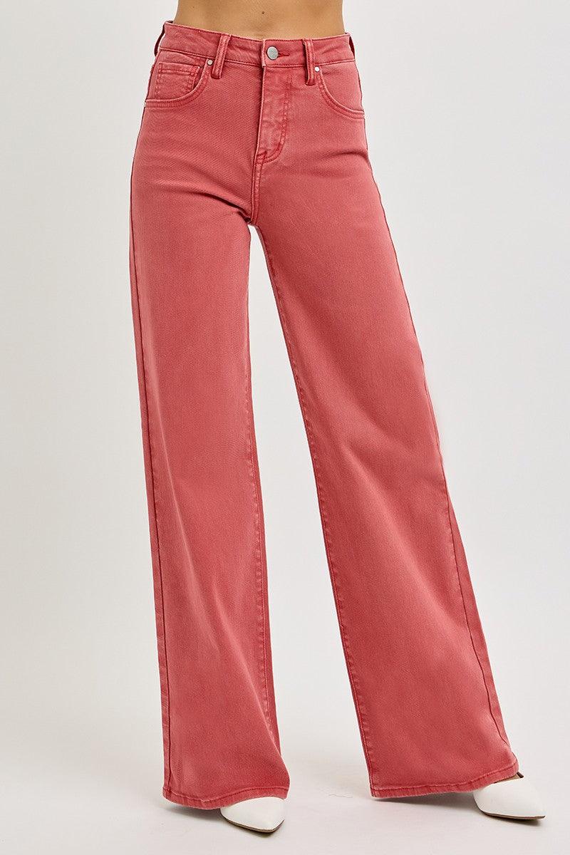 RISEN Brick High Rise Tummy Control Wide Leg Jeans