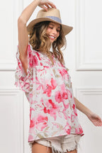 BiBi Blouse Ruffled Floral Print Flutter Sheer Top Short Sleeve 173ddd34ed044d9fad16674c3cffa1ea-Max-Origin Trendsi