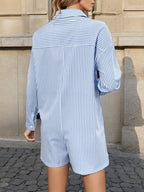 Women's Romper Light Blue Striped Button Front Long Sleeve Jumpsuit 175a60425b2240679a95472680c24469-Max-Origin Trendsi