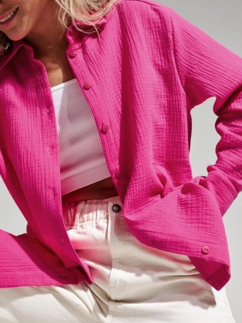 Women's Shirt Texture Oversized Button Up Long Sleeve Top 17631303-9e6f-4a61-86d5-ebe608c3aef1-Max-Origin Trendsi