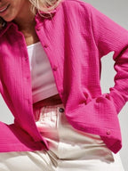 Women's Shirt Texture Oversized Button Up Long Sleeve Top 17631303-9e6f-4a61-86d5-ebe608c3aef1-Max-Origin Trendsi