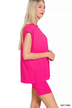 Zenana Activewear Set Hot Pink Brushed Dty Microfiber Top & Biker Shorts 17665f3aa420408b9bd237bdc5b8e765-Max-Origin Trendsi