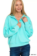 Zenana Womens Sweatshirt Mint Sky Blue Scuba Half Zip Pullover 1770f332-df7d-4bd5-8989-dbf9de5cdd5c-Max-Origin Trendsi
