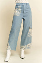 Davi & Dani USA Wide Leg Jeans Lace Applique Light Washed Denim Pants Light 1772dec4-1fc3-4c1e-80ad-ed3375db15bb-Max Trendsi
