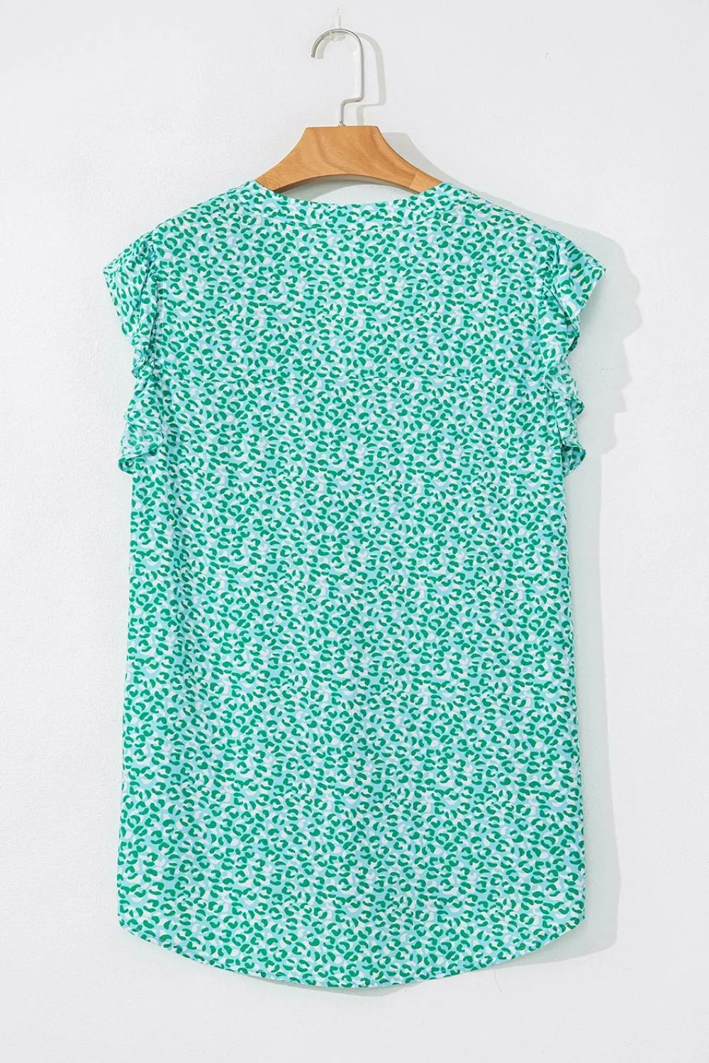 Women's Blouse Notched Turquoise Leopard Ruffle Short Sleeve Top 178dcfd7-8926-4192-8c43-61a6a85c6ba0-Max-Origin Trendsi
