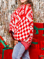 Candy Cane Sweater Christmas Check Round Neck Soft Women Red Pullover 179da41c-59e7-4fb5-87d8-2f39129e1737-Max Trendsi