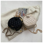 Women's Round Quilted Chain Crossbody Bag Mini Zipper Fashionable Purse