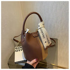Women's Bucket Bag Small Coffee Brown PU Leather Two-Tone Casual Crossbody