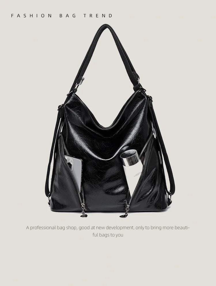 Women's Casual Tote Handbags Pu Leather Zipper Outer Pockets Backpack Crossbody