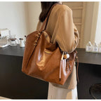 Women's Lagre Shoulder Bags Vintage Style Pu Leather Zipper Casual Handbags