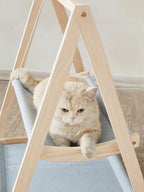 Wooden Triangle Cat Hammock with Polyester Fabric – One-Piece Cat Bed