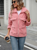 Pink Plush Jacket Zip Up Long Sleeve Coat Outwear Burnt Coral 17b07b5a-8014-4db8-8b36-598c0b604c24-Max Trendsi