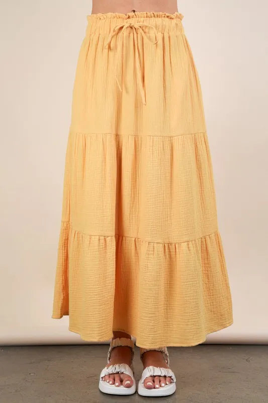 VERY J Maxi Skirt Yellow Ruffle Layered Elastic High Waist Tiered 17b0f0b703a744f8a4c66ce4164cc3c2-Max-Origin Trendsi