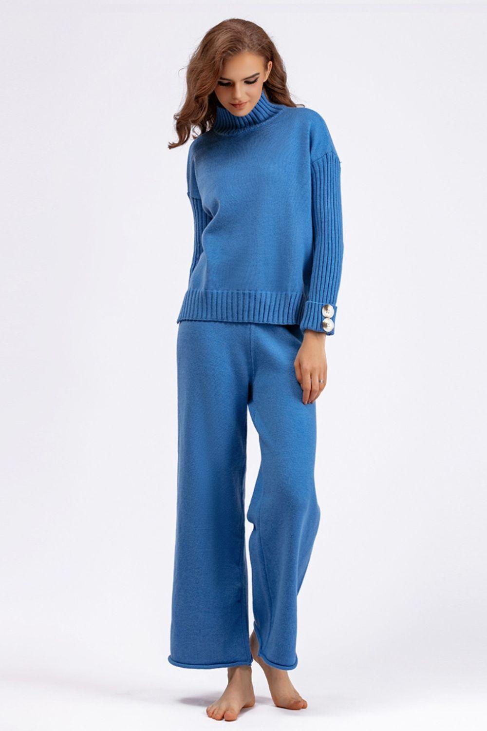 Basic Bae Turtleneck Sweater Set Long Sleeve Knit Top and Pants