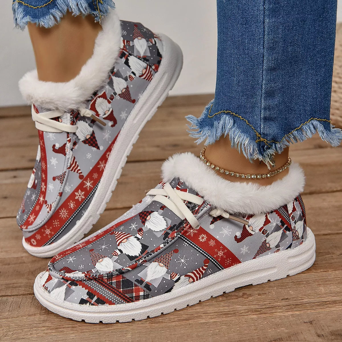Christmas Women's Sneakers Print Round Toe Canvas Fluff Flats 17b7bd4dfd244764b4750a3fe53bf024-Max-Origin Trendsi