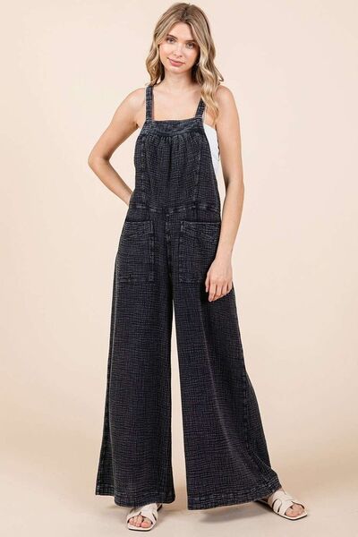 Mittoshop Textured Overalls Black Cotton Wide Leg Back Tied Straps Jumpsuit Washed Black 17ba1cfe-b3e7-4134-a8d1-e78fef2e43c6-Min Trendsi