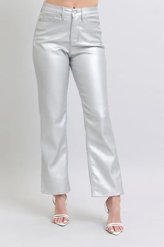 Judy Blue Silver Faux Leather Pants High Waist Straight METALLIC SILVER 17bc5eabb9bf4323950b9e00a32acb4f-Max-Origin Trendsi