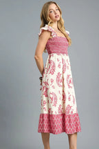 Umgee Ruffle Midi Dress Rose Paisley Printed Smocked Square Neck 17cc6bff-00e1-4874-b15d-97e9167cb770-Max-Origin Trendsi