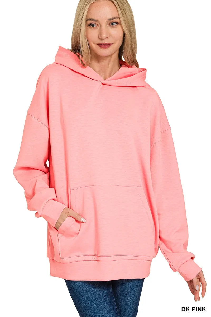 Zenana Hoodie Pink Oversized Scuba with Kangaroo Pocket Long Sleeve DK PINK 17f56f2f848147f592803fb0ddfc13e2-Max-Origin Trendsi