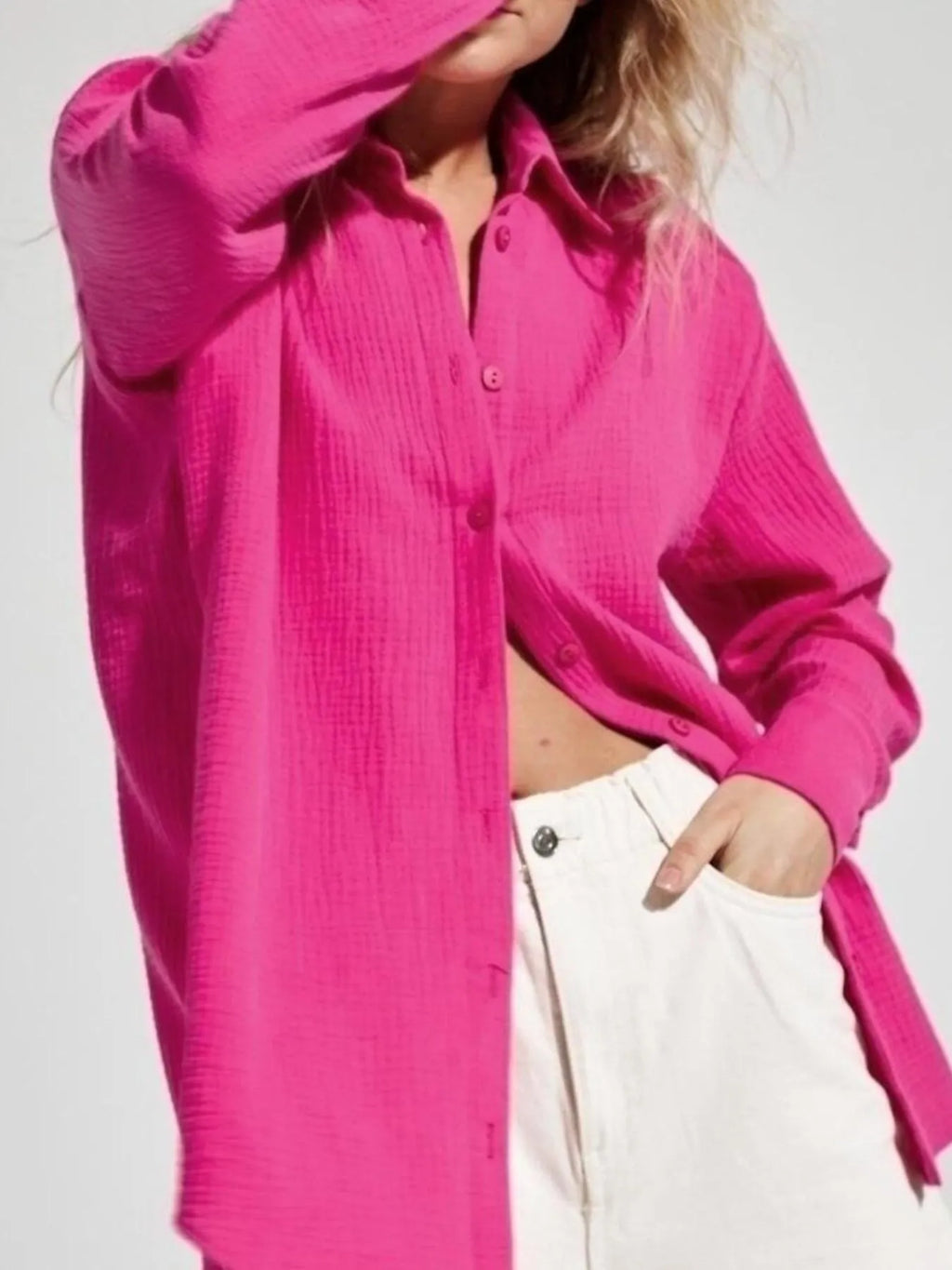 Women's Shirt Texture Oversized Button Up Long Sleeve Top 17fd9d44-0af8-42a9-82ae-32c9d645a3ce-Max-Origin Trendsi