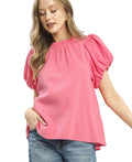 Umgee Textured Gauze Ruffle Neck Boho Top