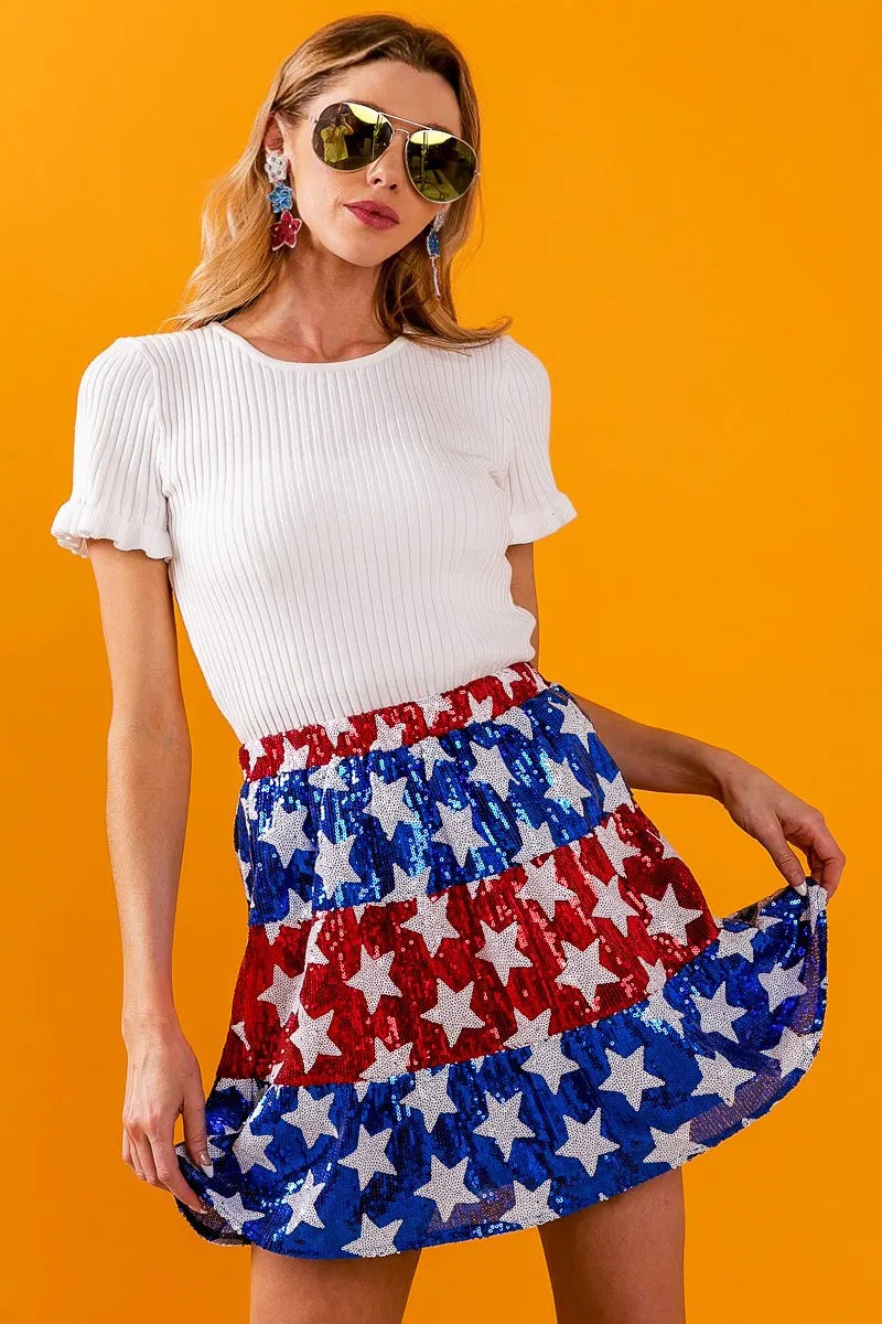 BiBi Sequin Skirt American Flag Theme Star Tiered Short Layered 181b7e4a8dc74088a1ebace3aea6b78a-Max-Origin Trendsi