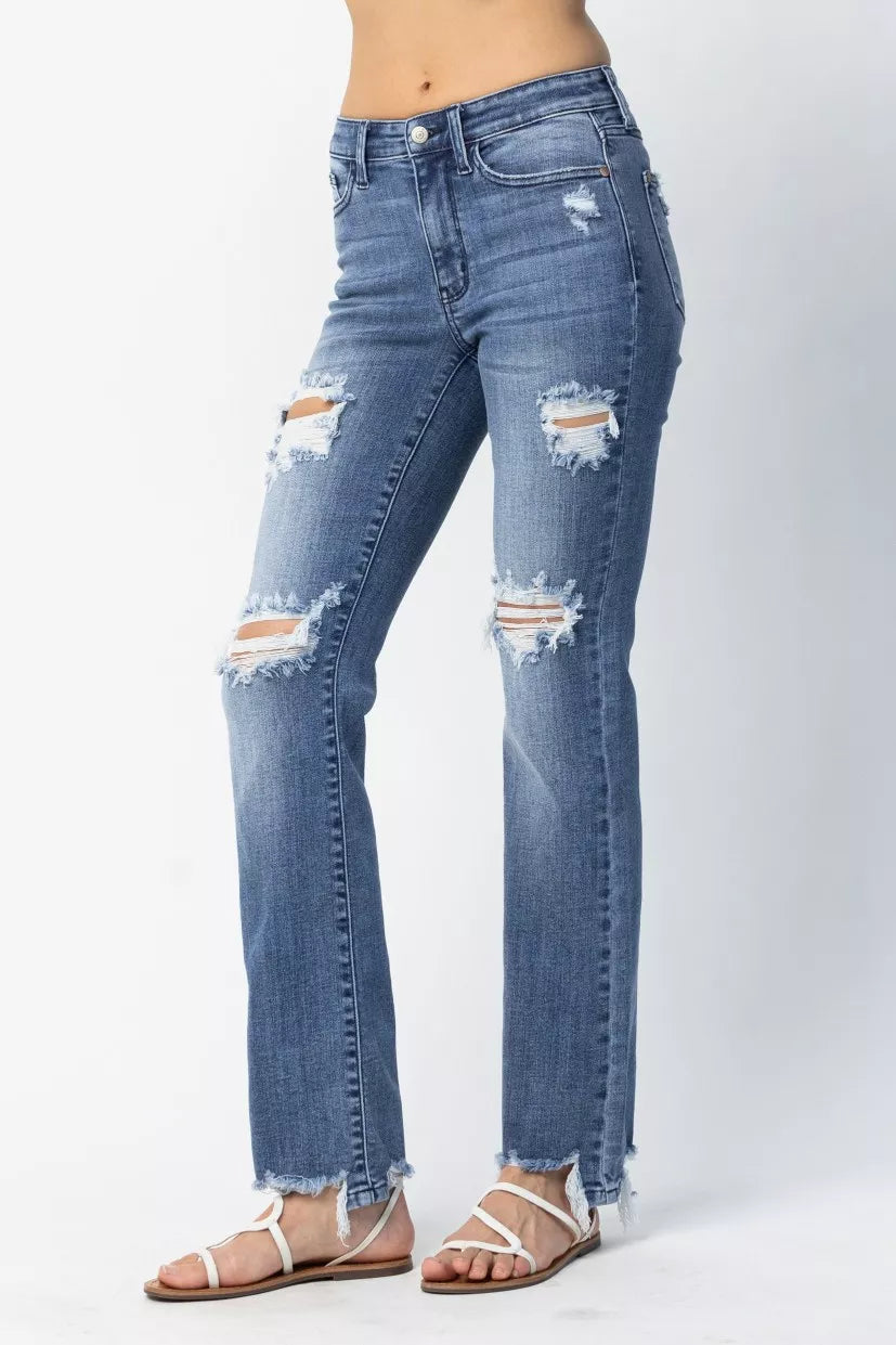 Judy Blue Straight Jeans Medium Wash Mid Rise Destroy Plus Sizes Denims 181cca3a-c9c7-4719-96a4-d3ace53ac517-Max-Origin Trendsi