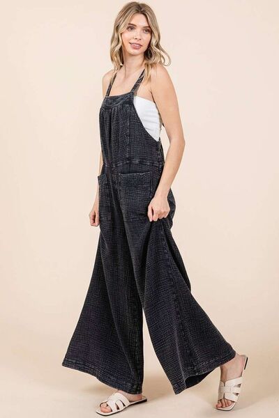 Mittoshop Textured Overalls Black Cotton Wide Leg Back Tied Straps Jumpsuit 1827880f-bd9a-45c3-a017-b0ddc8a586bd-Min Trendsi