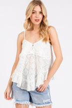 Mittoshop Cami Top White Textured V-Neck White 18299934-15ac-4010-943b-6dec2ddbc70e-Min Trendsi