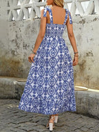 Perfee Maxi Cami Dress Blue Floral Smocked Square Neck Slit Bow Straps 183907f1-a818-4a9b-909b-014085bb8d1b-Min Trendsi
