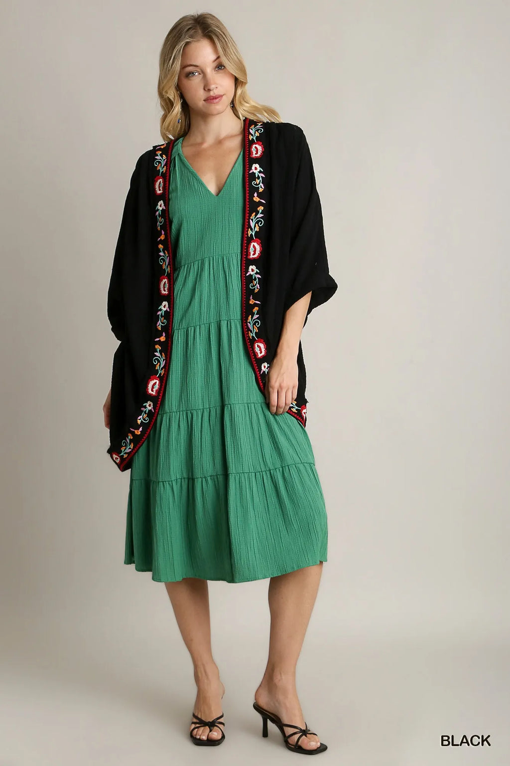 Umgee Kimono Black Cotton Embroidery Open Front with Pleated Shoulder Detail 18401b9e-f8e3-437e-965f-ef16da3493a8-Max-Origin Trendsi