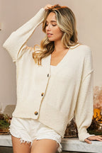 BiBi V-Neck Cardigan Women Soft Button Up Long Sleeve Exposed Seam 18405c36-151b-43db-a7a4-0da94fc51187-Max Trendsi