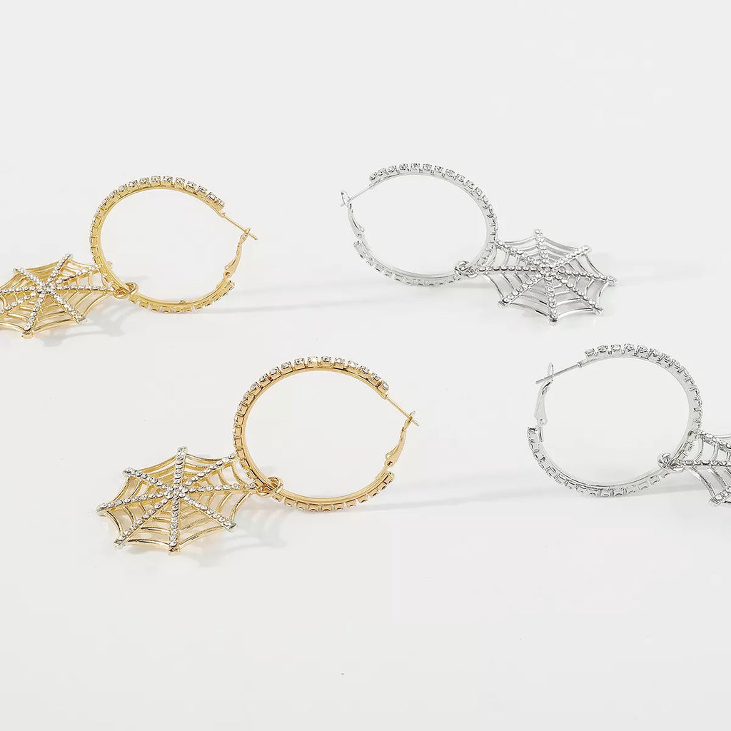 Hoop Earrings Spider Web Dangle Rhinestone Jewelry 184901db-8c03-4ed9-9166-1745abeaad52-Max-Origin Trendsi