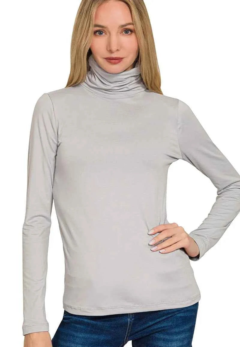 Zenana Premium Microfiber Mock Neck Top Light Gray Long Sleeve LT GREY 18525b11e4574a91999758fdf2f59438-Max-Origin Trendsi