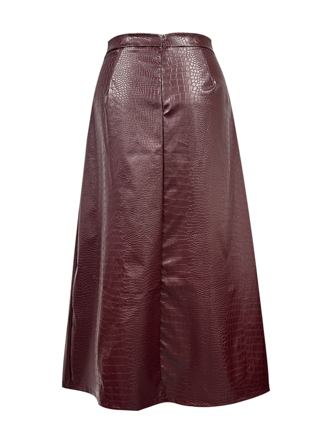 Midi Skirt Faux Leather Croco Pattern High Waist Back Zipper Skirts