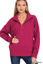 Zenana Half Zip Fleece Sweatshirt with Kangaroo Pocket 1879b75af9c54363b268dd14474bfd86-Max-Origin Trendsi